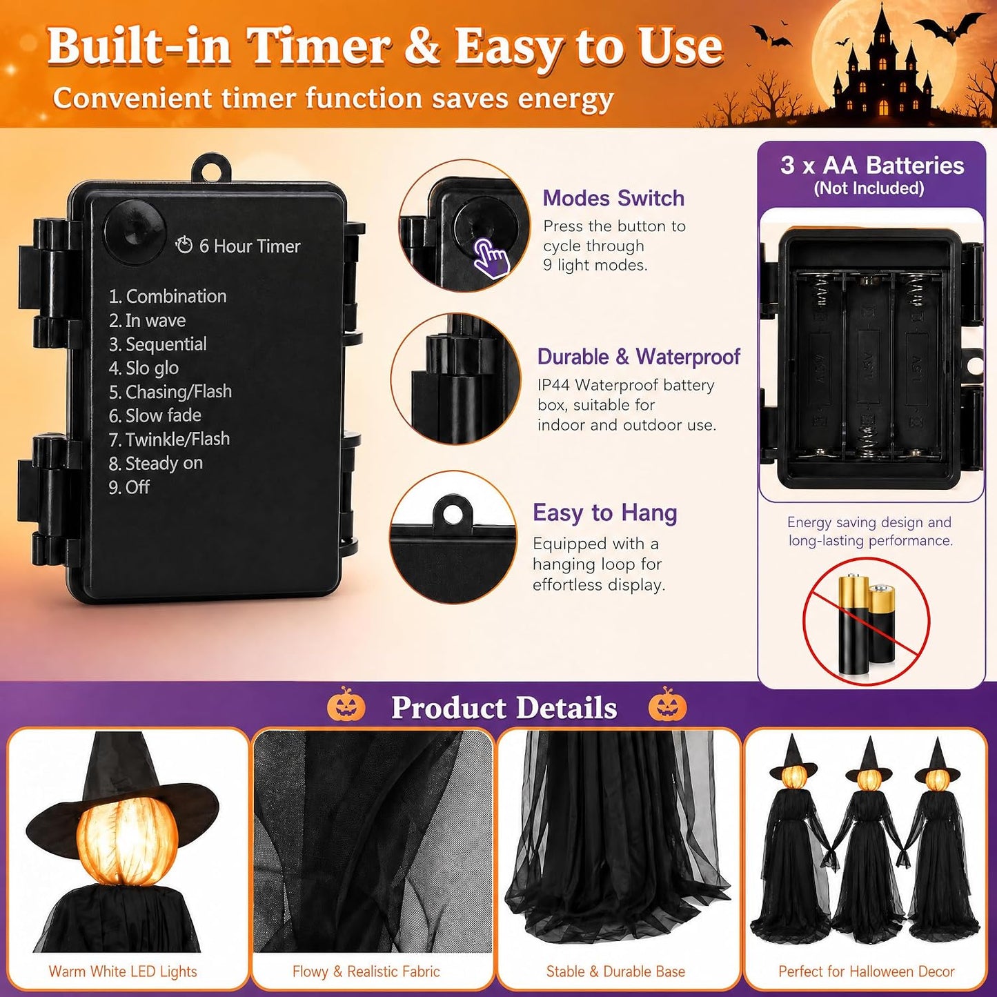 TW SHINE Decoraciones de bruja de Halloween para exteriores, juego...