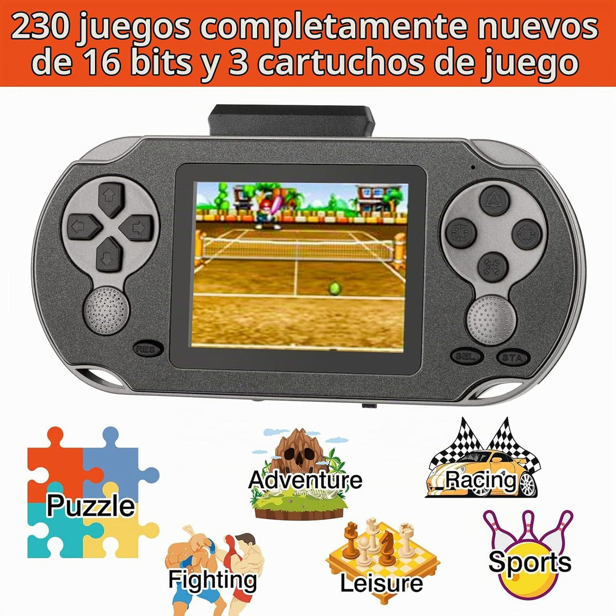 TaddToy Juego de mano de 16 bits para niños y adultos, pantalla gra...
