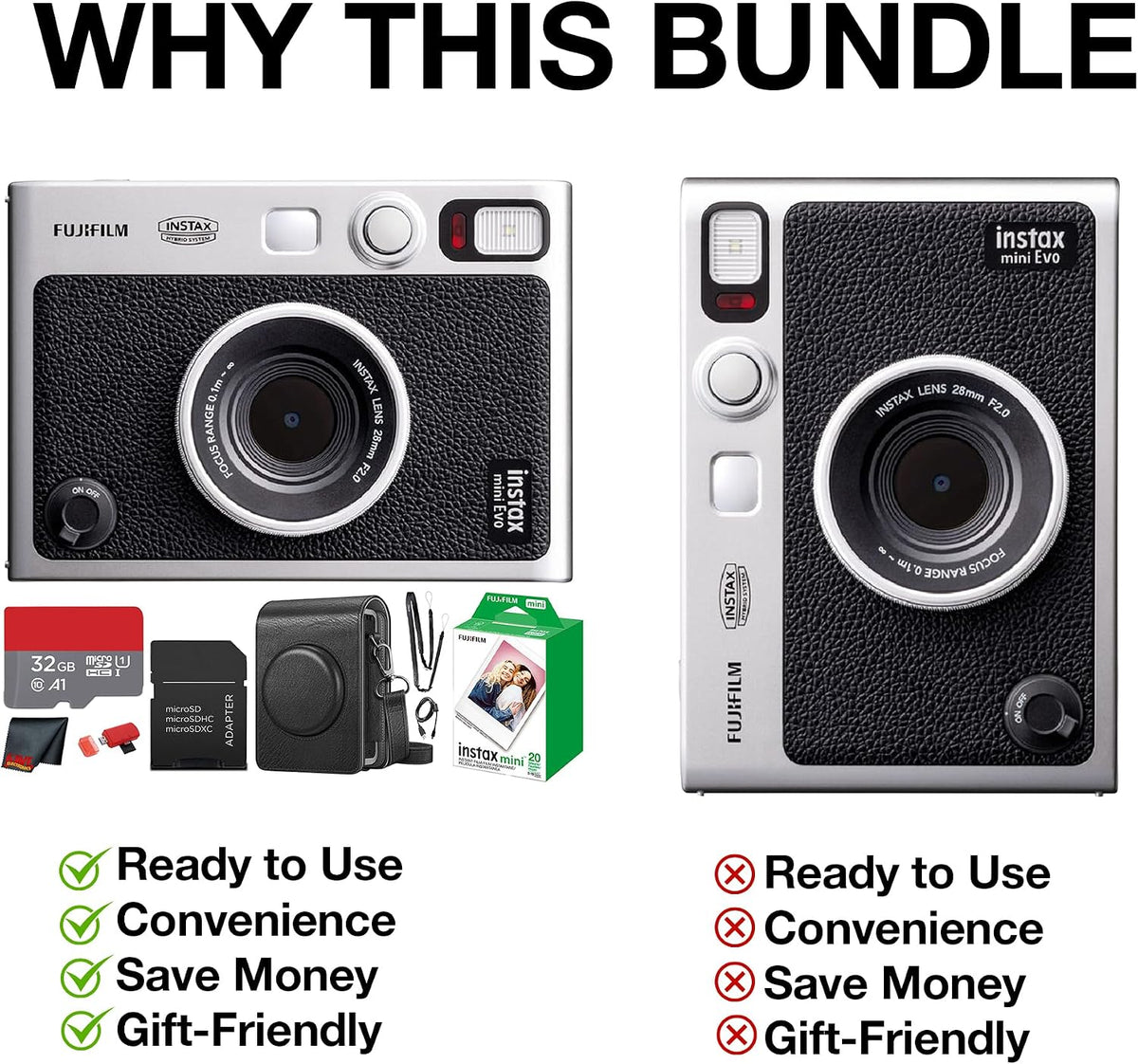 Fujifilm Instax Mini EVO Hybrid Cámara Instantánea (Negro) Paquete...