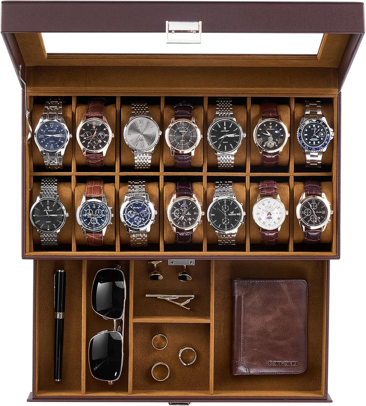 ProCase Caja de reloj, Caja de reloj para hombres con 14 ranuras y...
