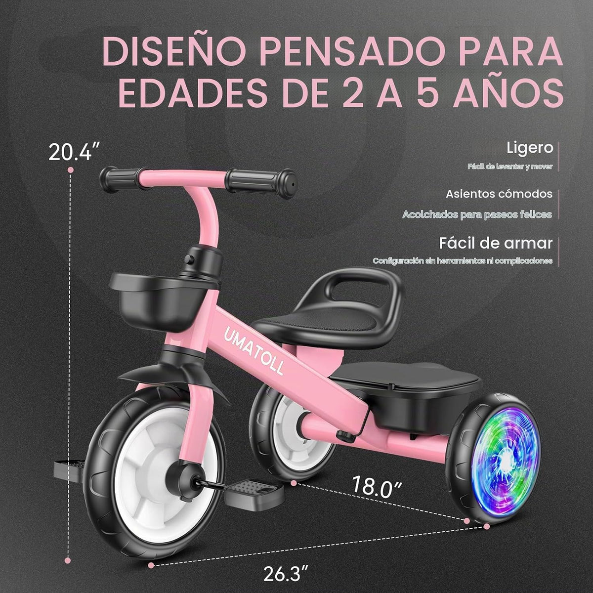 Umatoll Triciclo para niños pequeños de 2 a 5 años, bicicleta ajust...