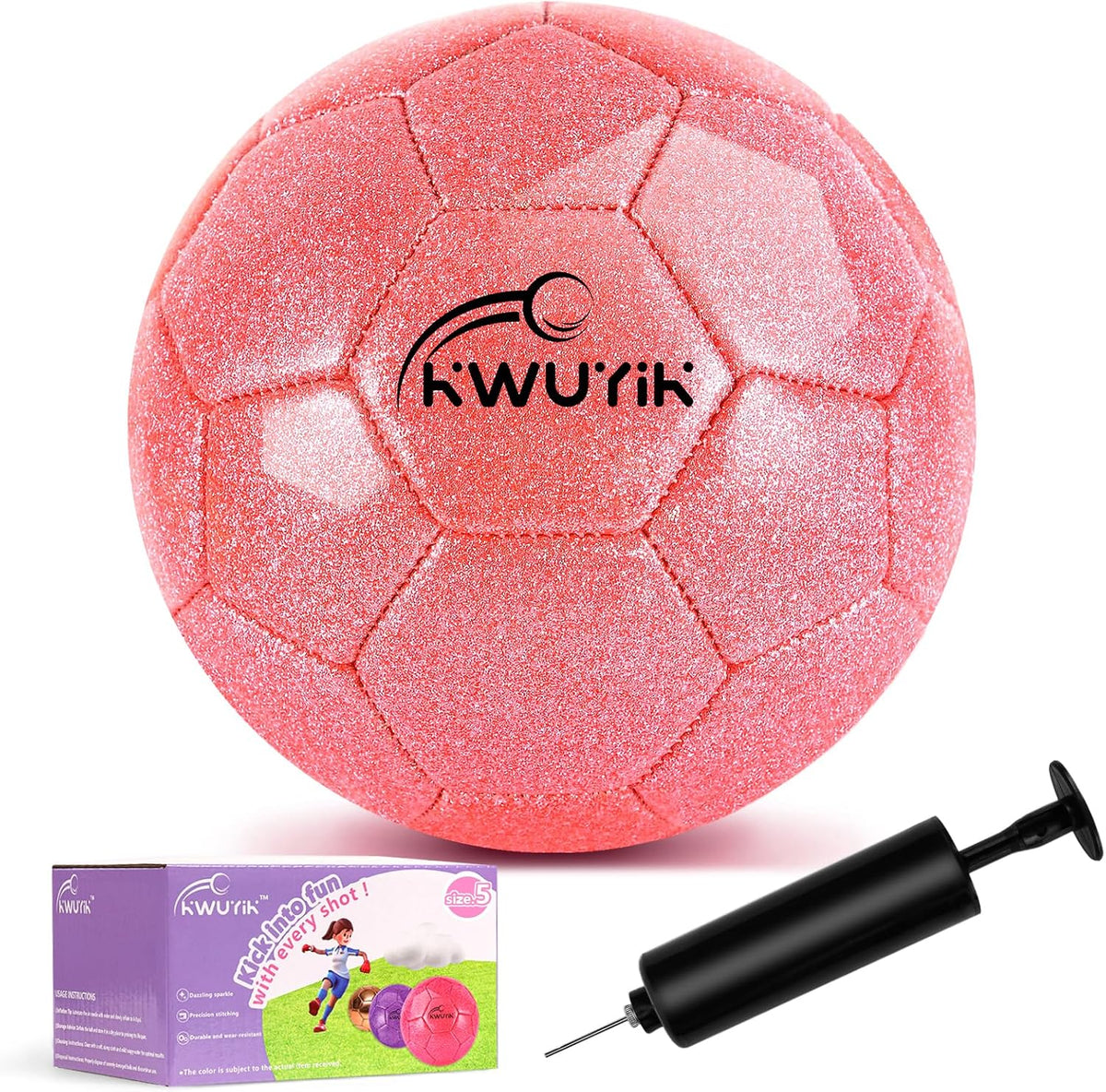 OKWUYiK Balón de fútbol de talla 3, 4, 5, con purpurina rosa, dorad...