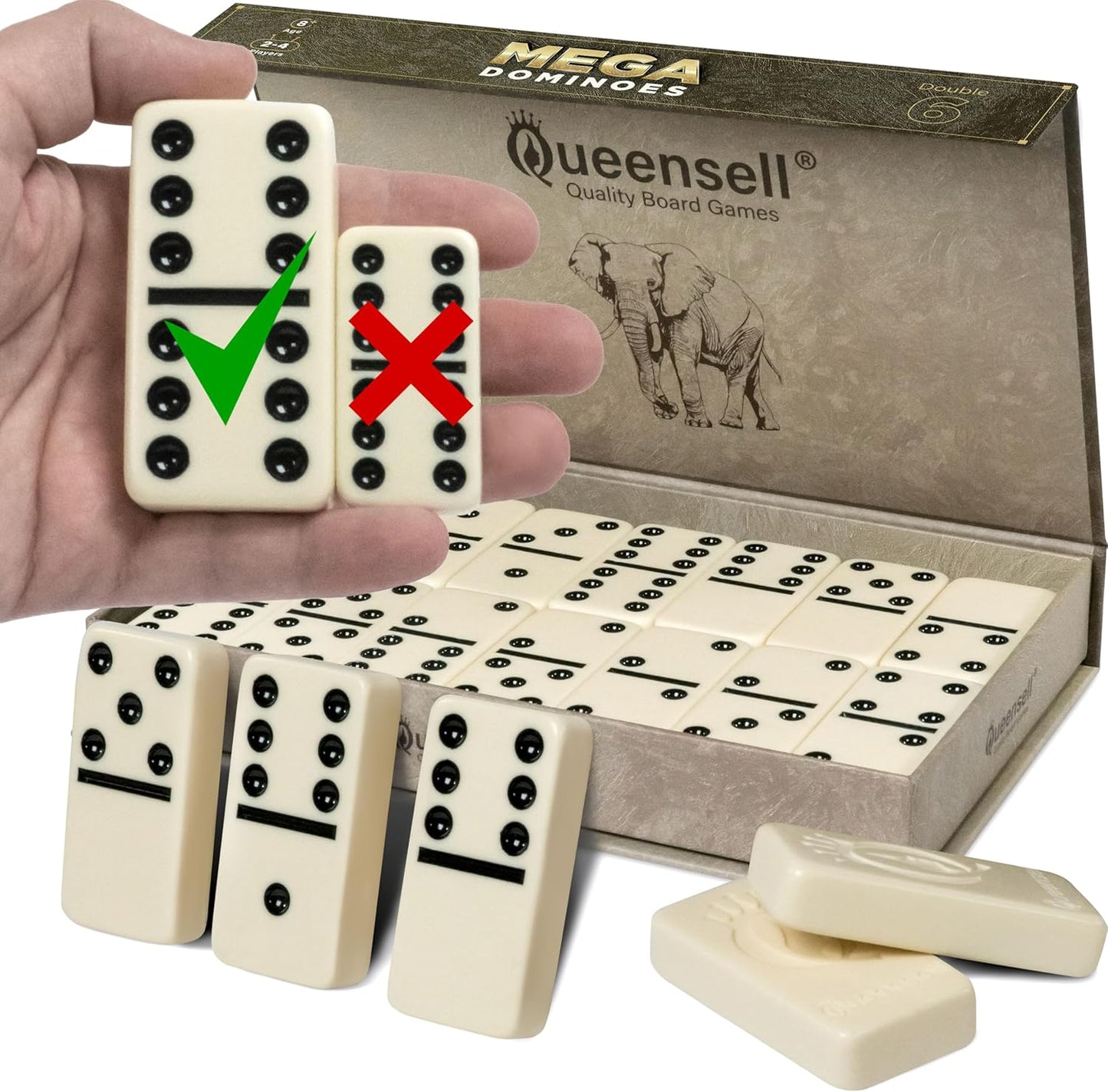 Juego de dominó mega grande de 3" para adultos y niños \u2013 J...