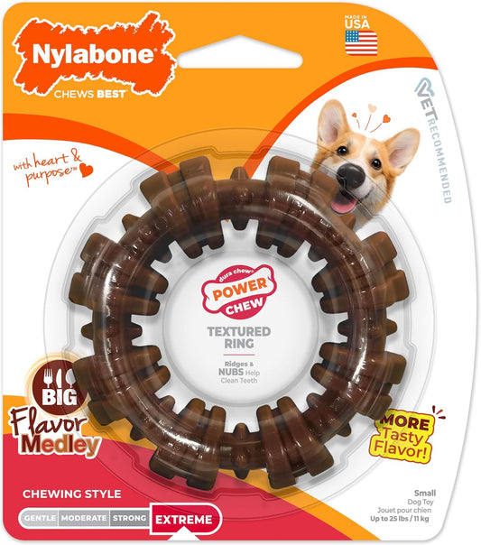Nylabone Juguete masticable con anillo texturizado para perros pequ...