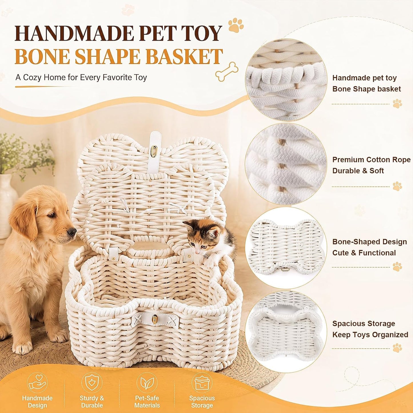 Barydat Juego de 2 cestas en forma de hueso de perro con tapa de cu...