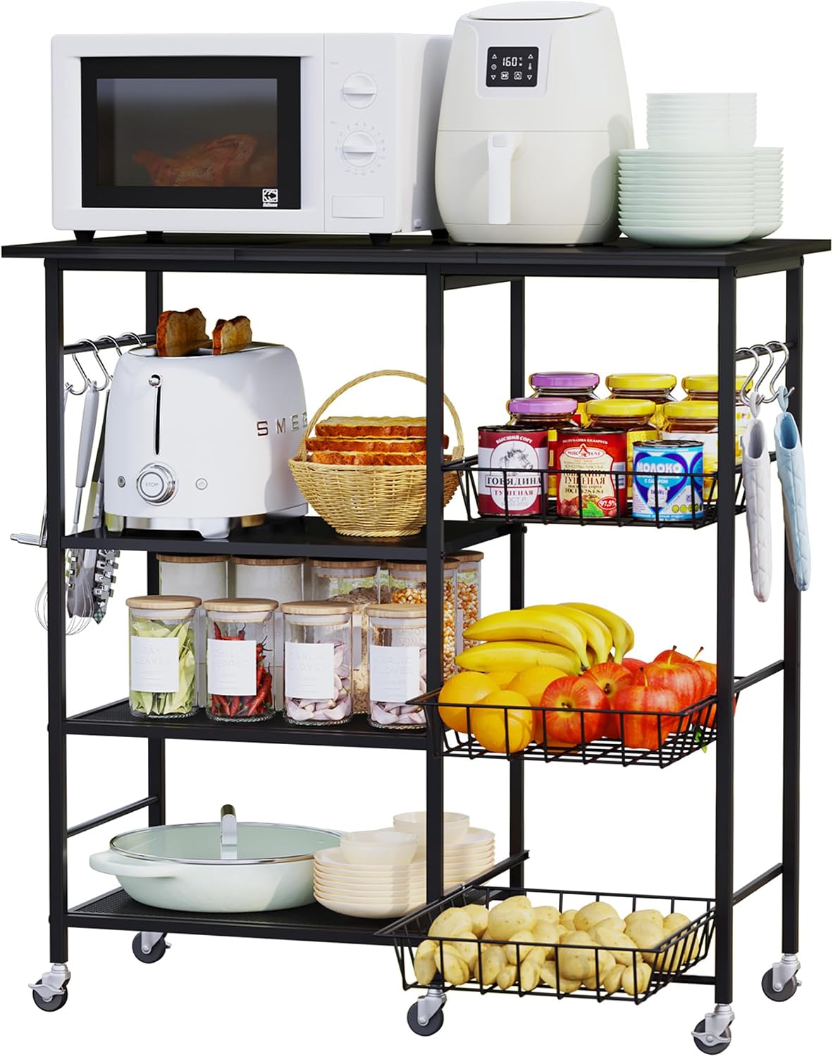 HapiRm Carrito de cocina con ruedas para microondas, soporte de mes...