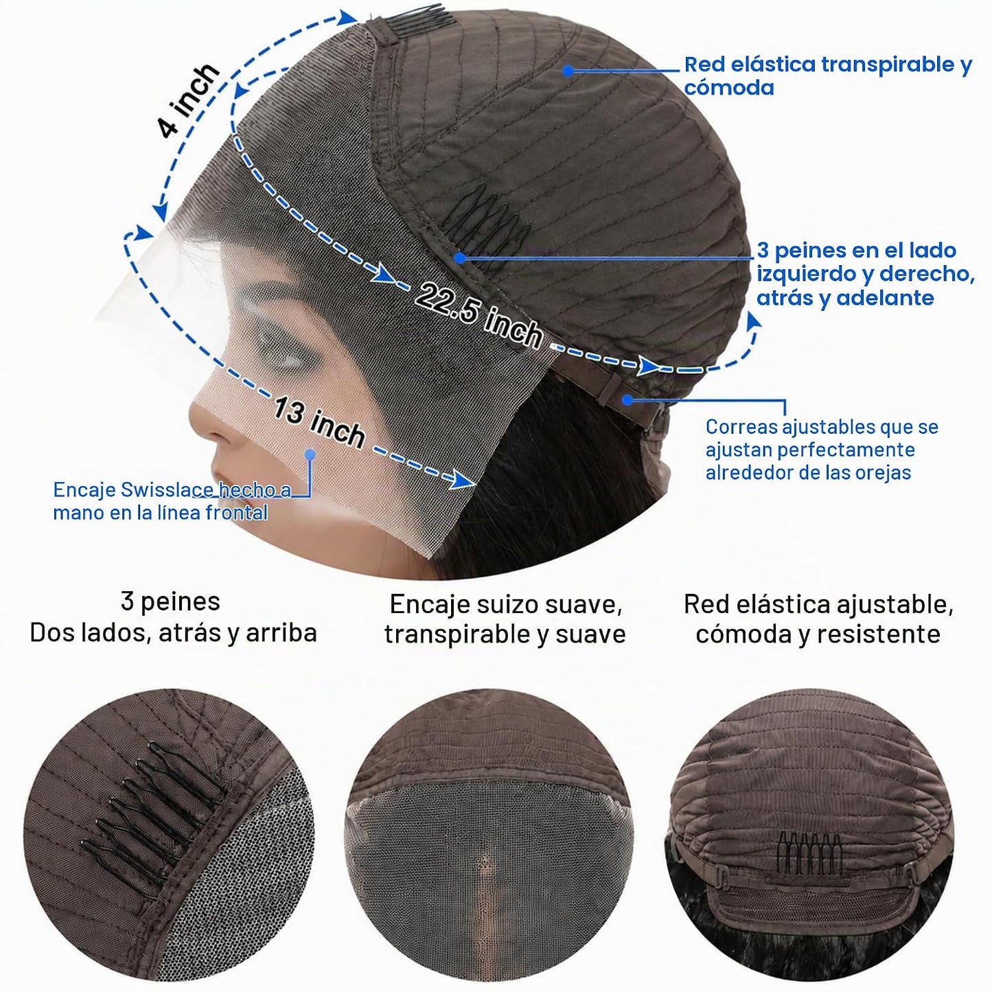 SupWig Peluca de cabello humano lacio con encaje frontal de 13 x 4...