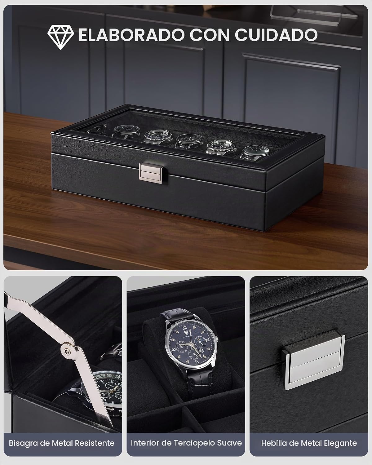 Lolalet Caja de Reloj para Hombre, Caja expositora de 12 Ranuras co...