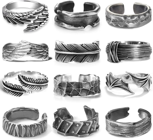 RIOSO Juego de 12 anillos vintage para hombre, con diseño de alas d...