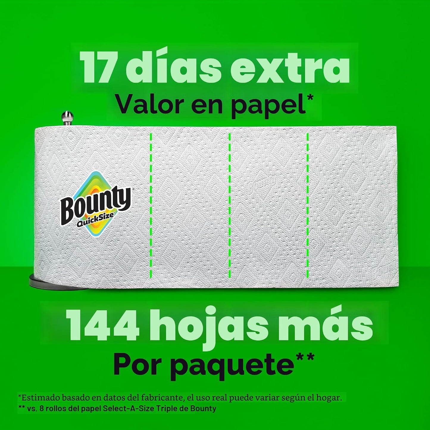 Bounty Quick-Size - Toallas de papel, paquete familiar de 8 rollos...