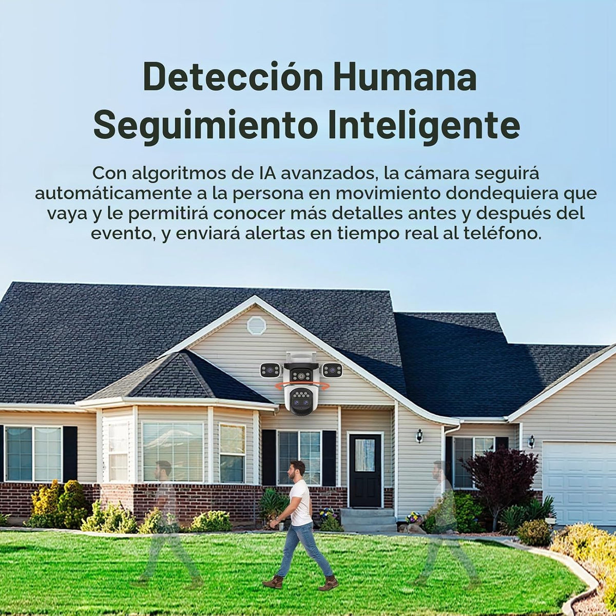 EVERSECU - Cámara de seguridad WiFi PTZ de lente cuádruple con zoom...