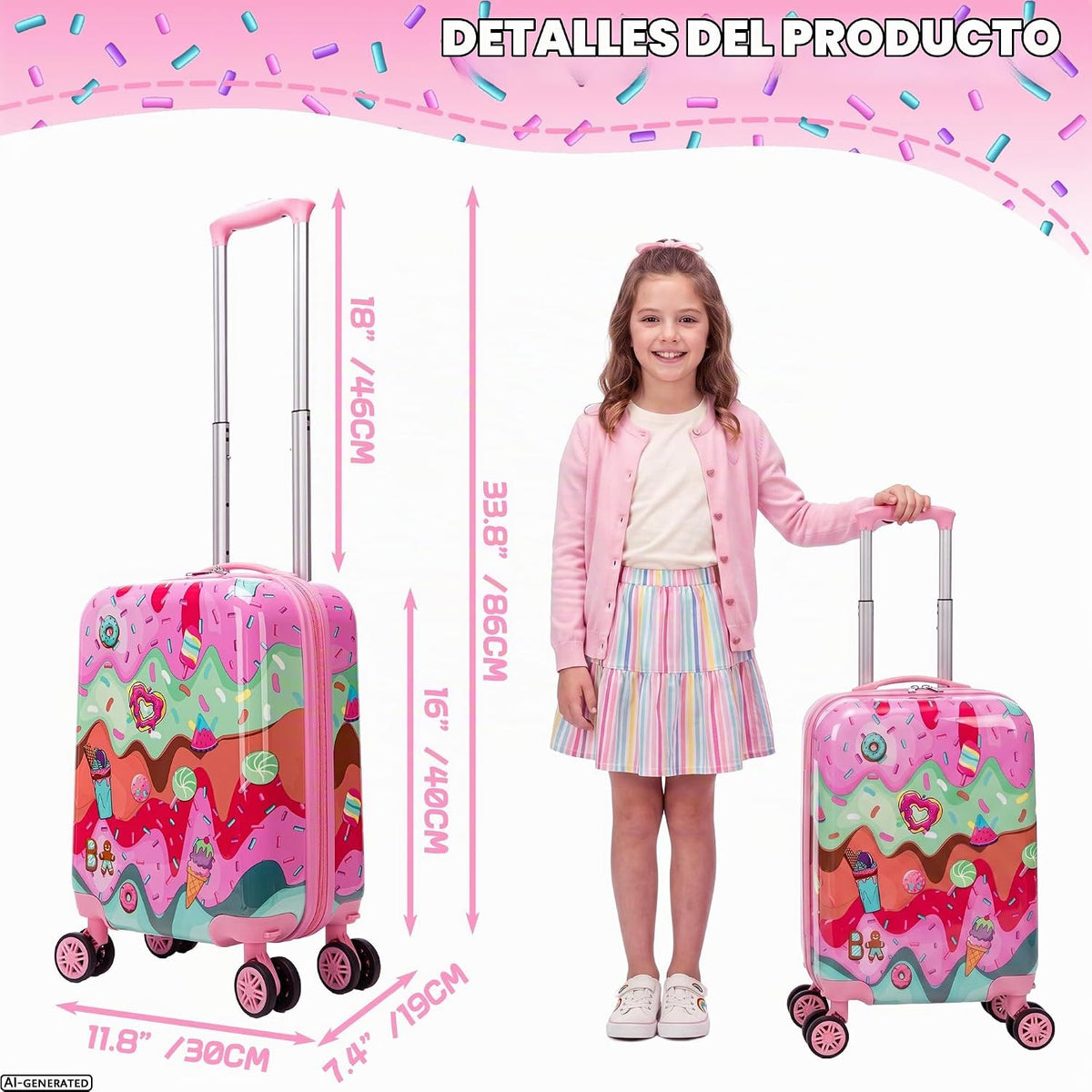 Esteemly Juego de equipaje para niños, 4 piezas, 16 pulgadas, rueda...
