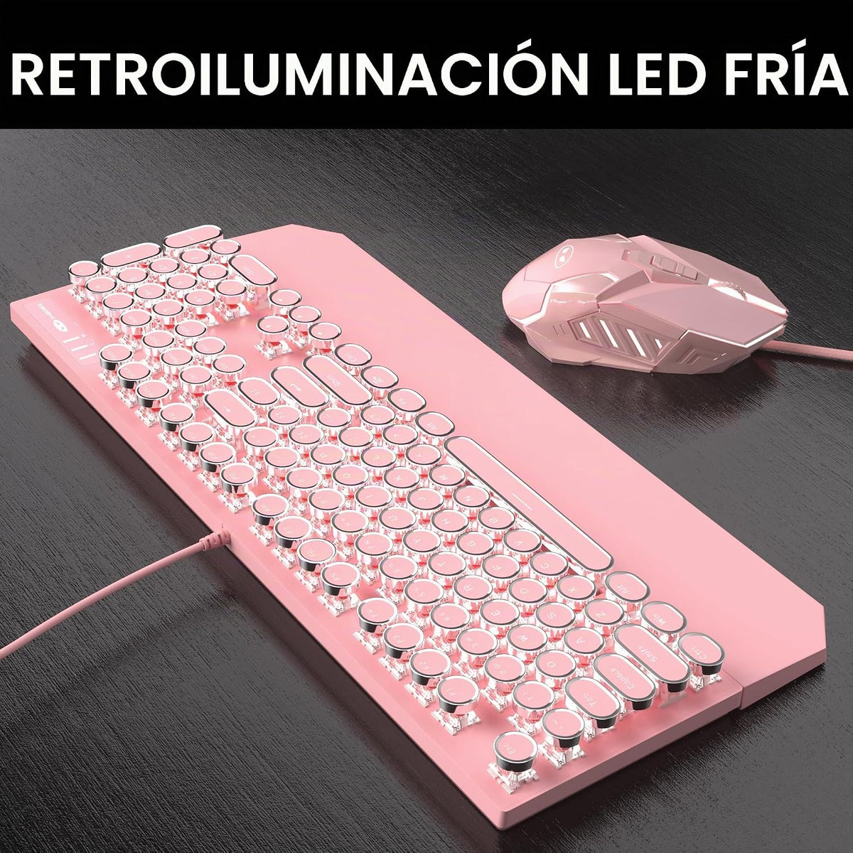 Combo de teclado y mouse estilo máquina de escribir rosa retro, bon...