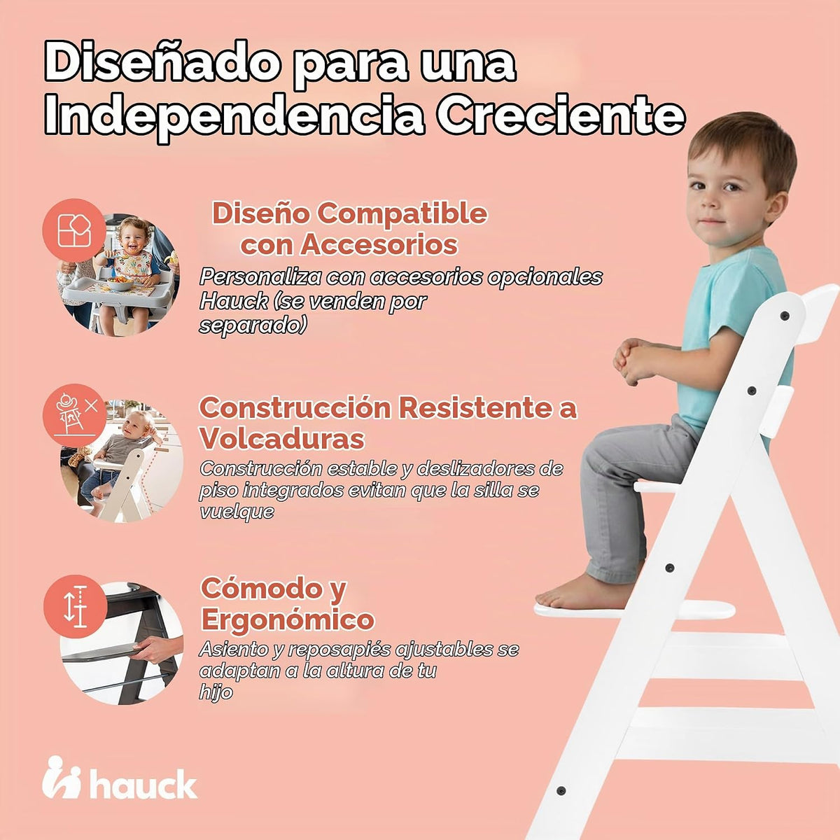 Hauck Alpha+ Trona de madera de haya maciza con asiento ajustable,...