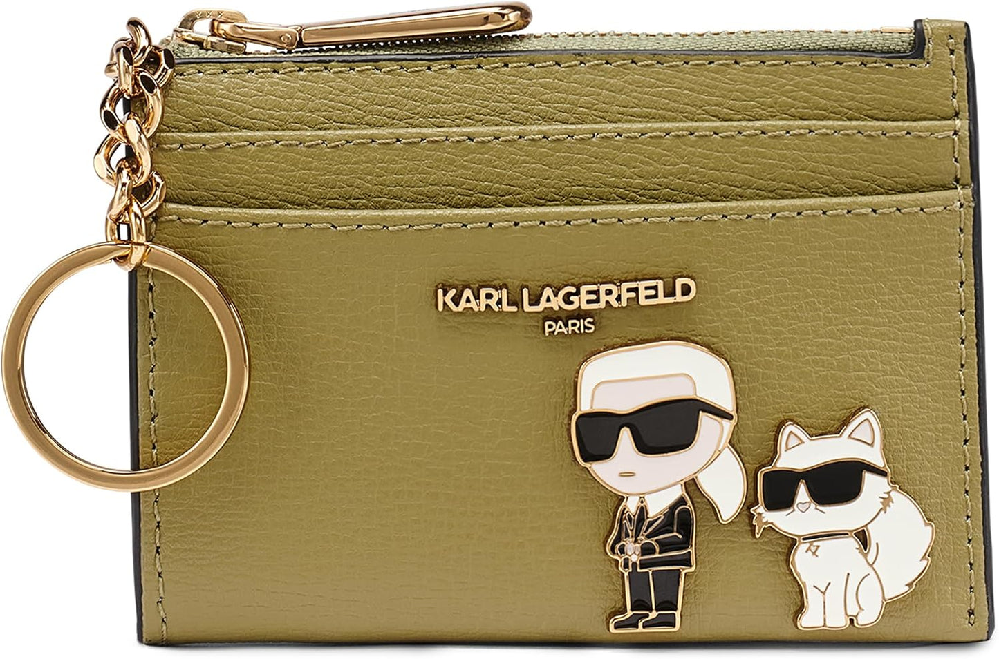 KARL LAGERFELD París, Verde oliva, Choupette Slg - Tarjetero con cr...