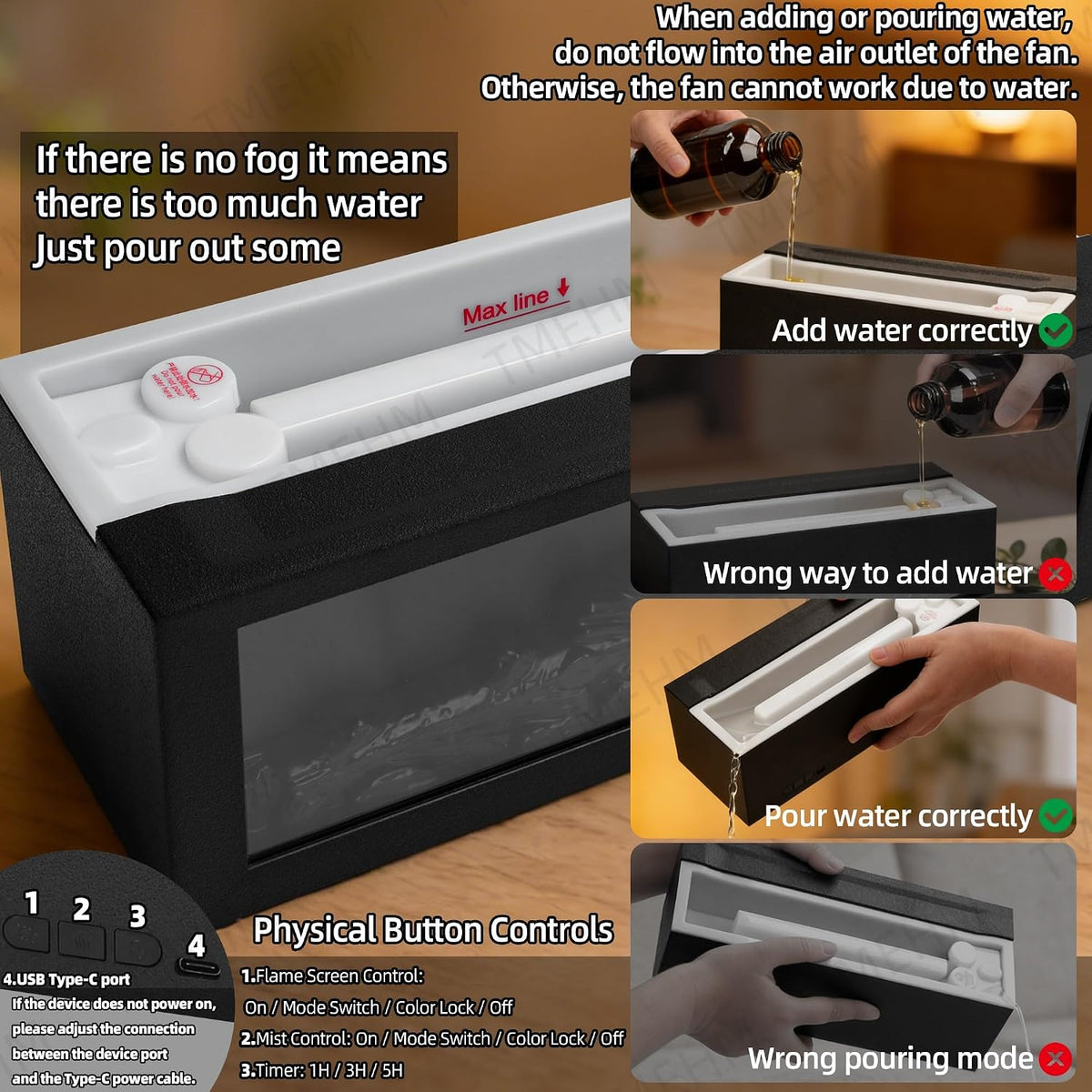 TMEHM Humidificador difusor de aire con llama de chimenea, difusor...