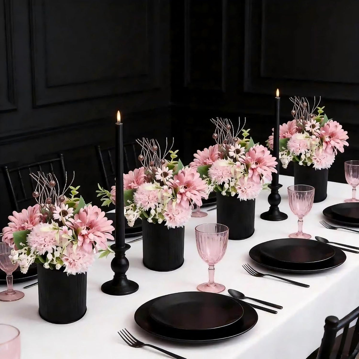 DIYDOFUN Centros de mesa de flores rosadas, juego de 6 arreglos flo...