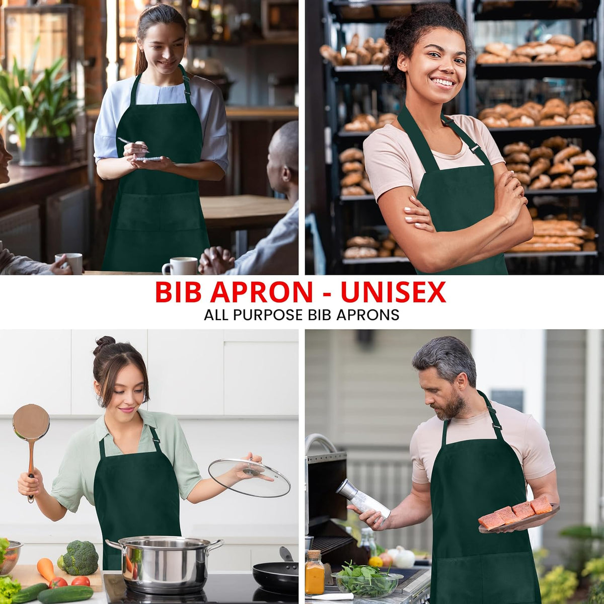 Utopia Kitchen Paquete de 10 delantales ajustables con 2 bolsillos...