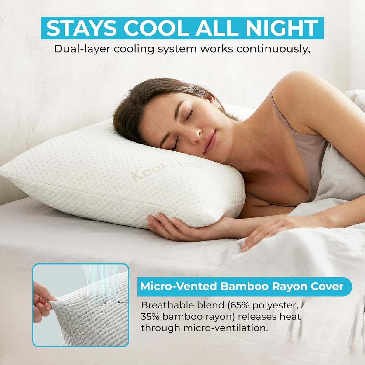 Almohada hipoalergénica, de espuma viscoelástica con fibras de bamb...