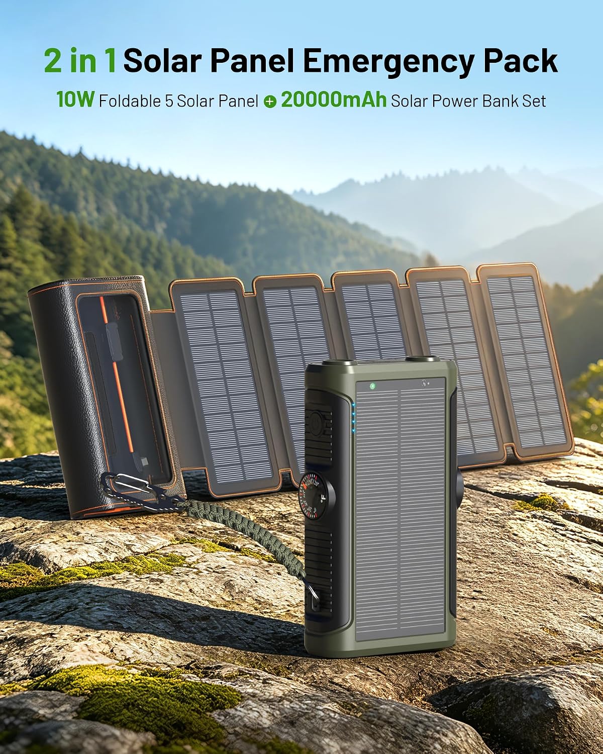 SISIXILE Cargador solar Power Bank 20000mAh: 10W plegable 5 paneles...