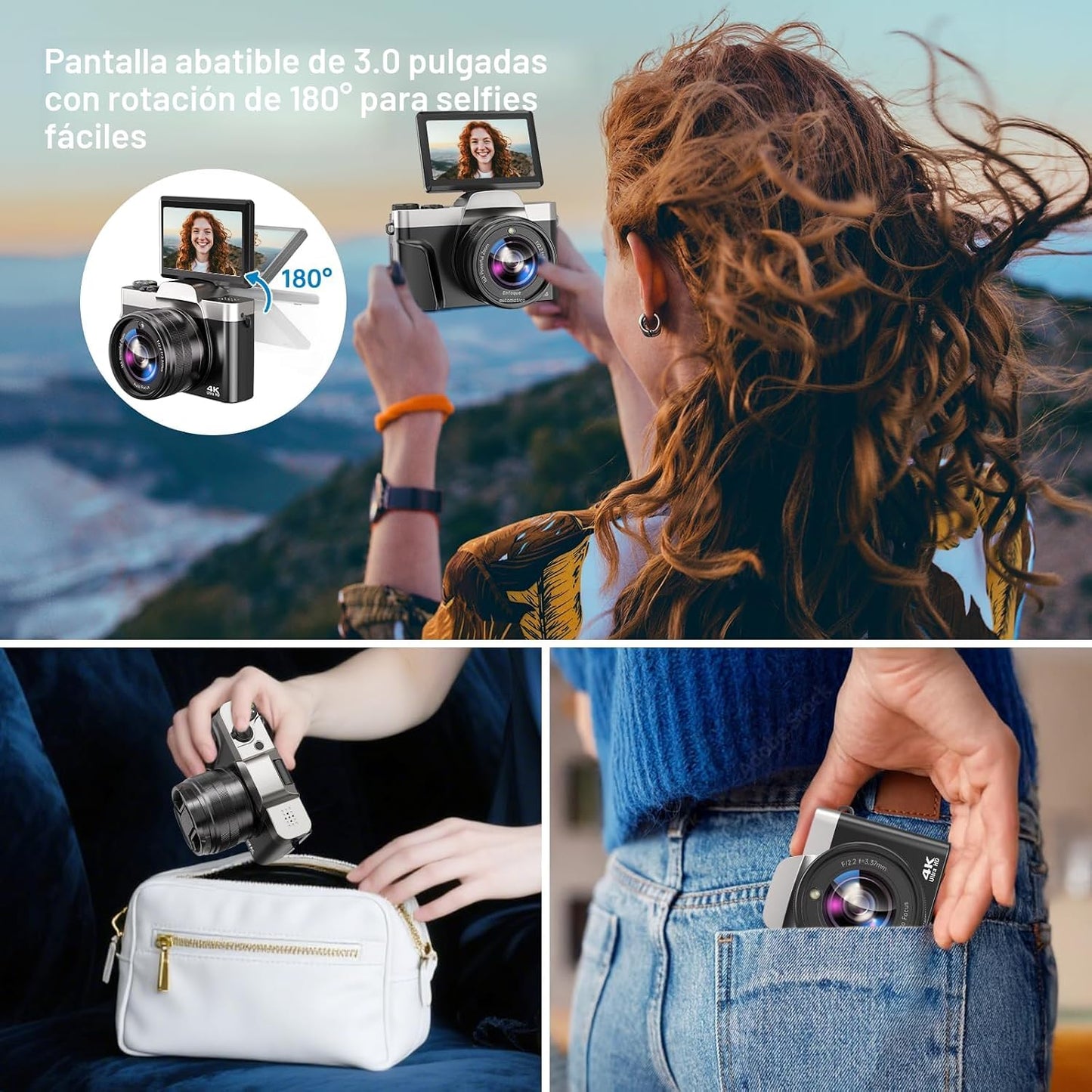 Cámara digital 4K para fotografía con WiFi 64MP Cámara de vlogging...