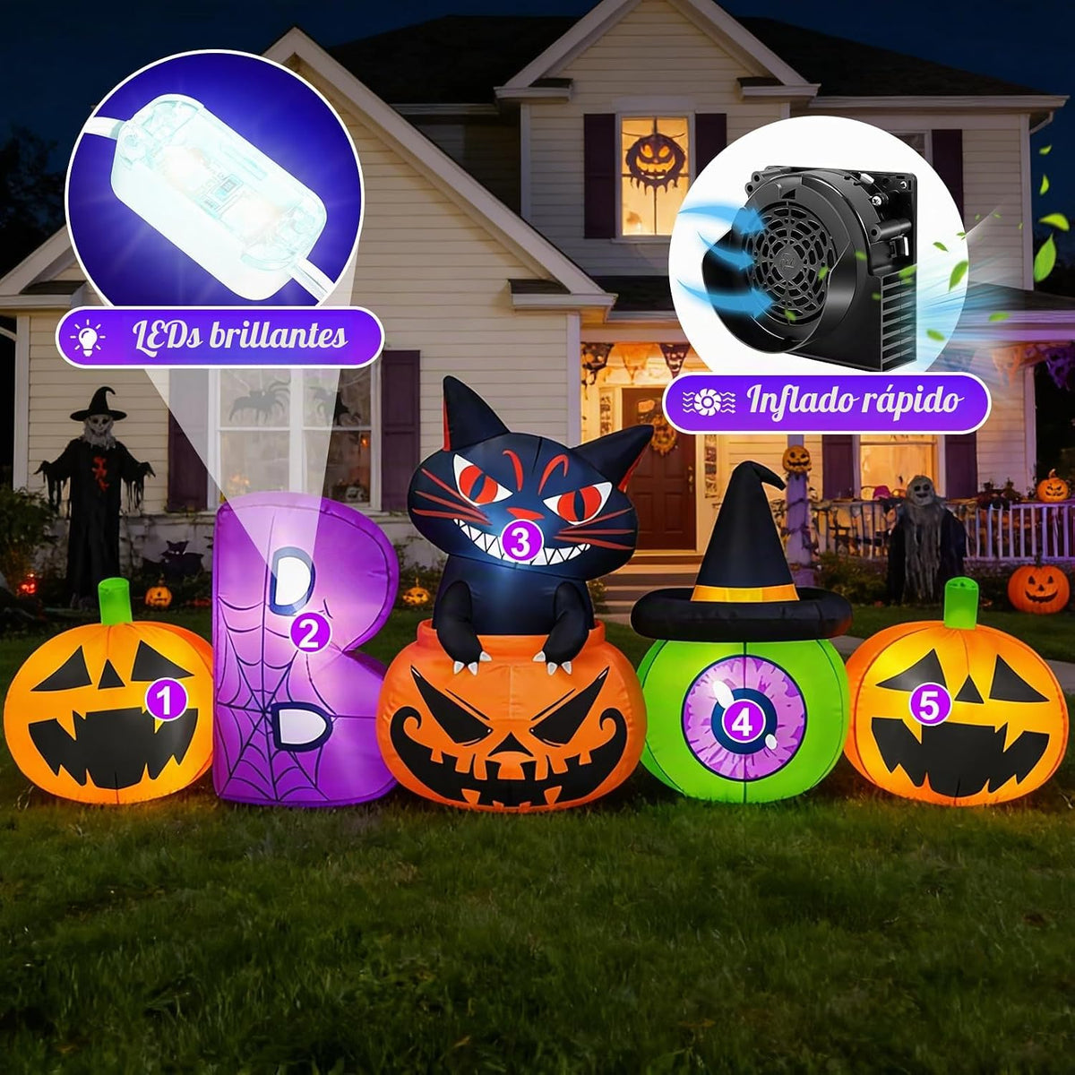 Danxilu Calabaza inflable de Halloween de 8 pies con decoraciones a...
