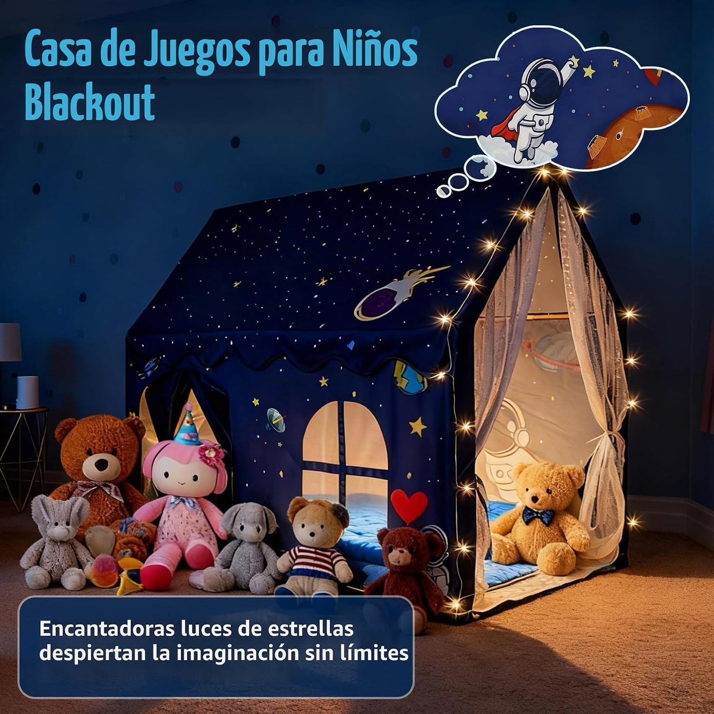 Tienda espacial para niños, casa de juegos para interiores, con luz...