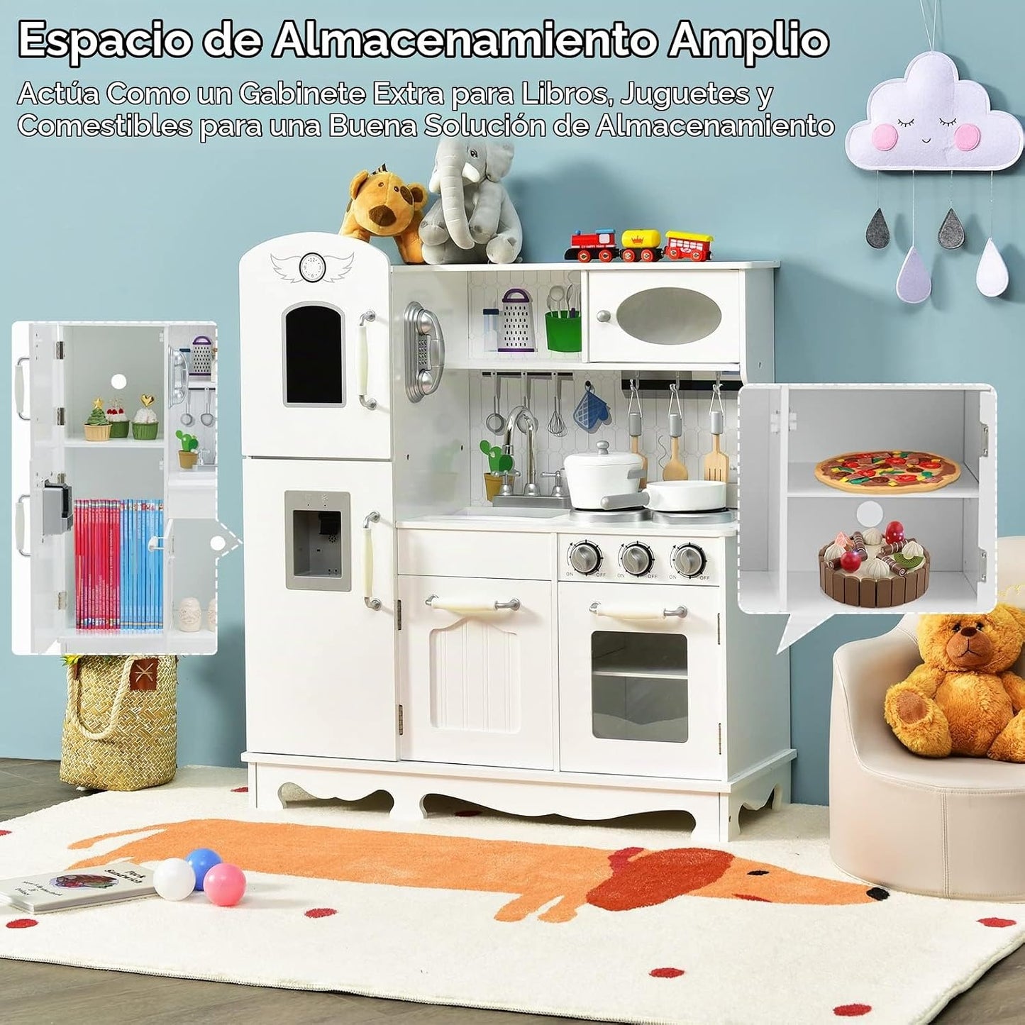 HONEY JOY Juego de Cocina para Niños, Cocina de Juguete de Madera p...