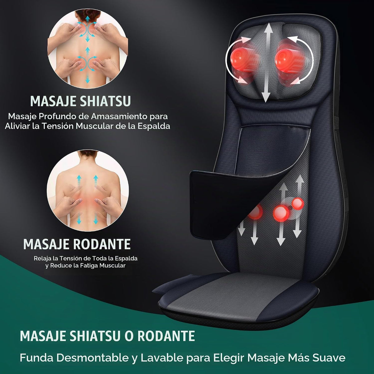 Snailax Shiatsu - Masajeador de cuello y espalda con calor, almohad...