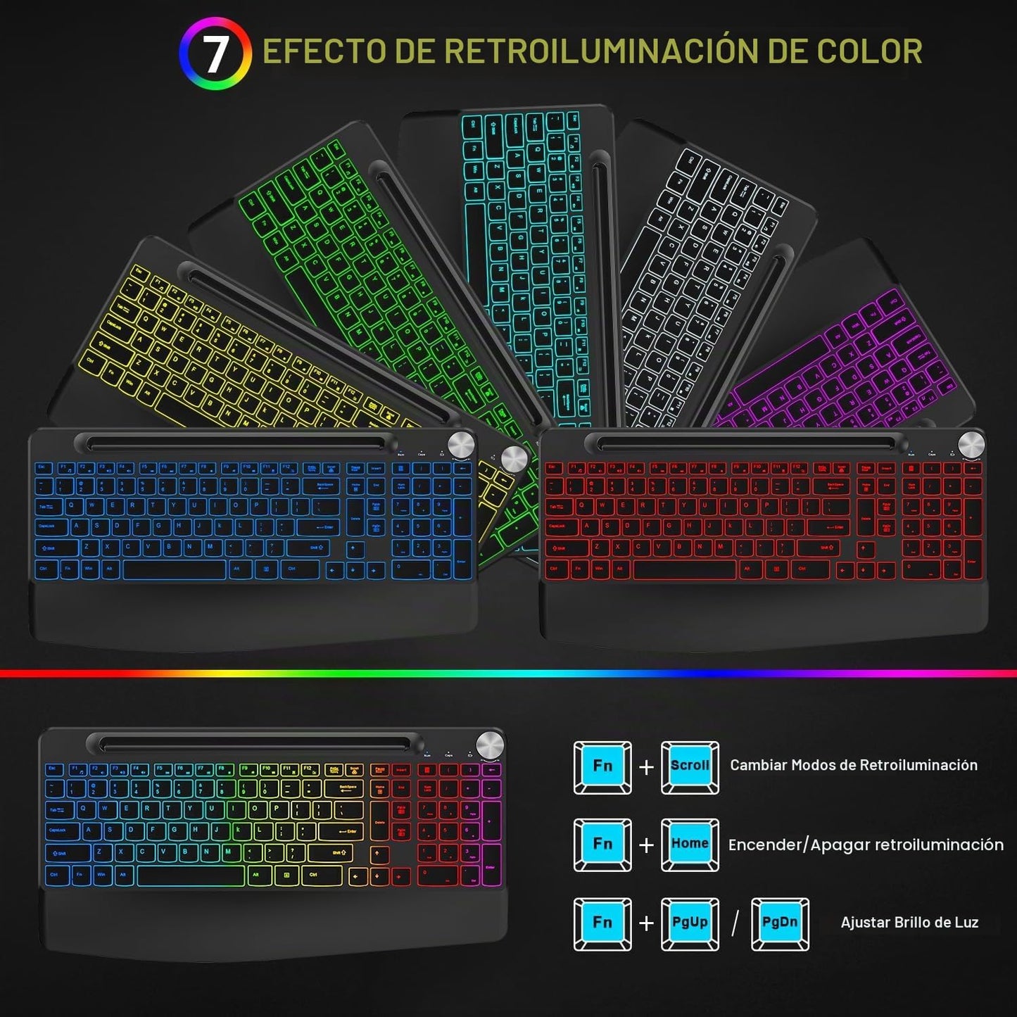 BlueFinger Combo de teclado y mouse inalámbricos retroiluminados, t...