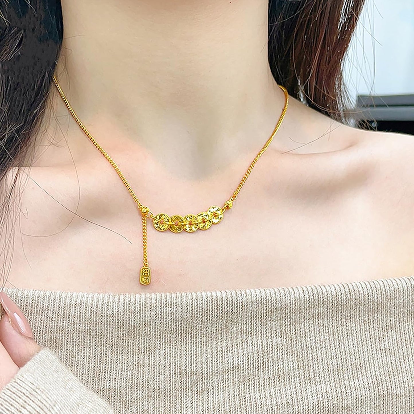 Collar de Ojo de Tigre Colgante Marrón Collares de Oro para Mujeres...