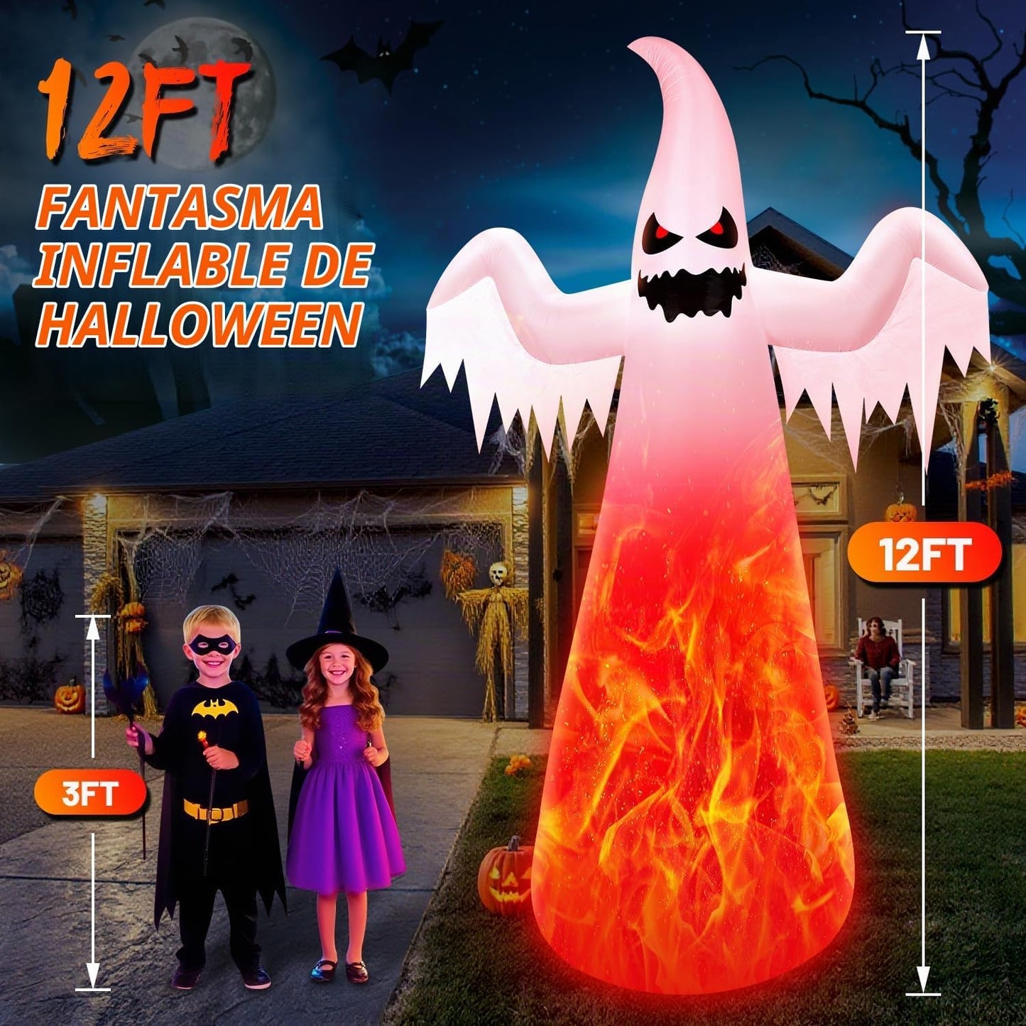 Fantasma inflable gigante de Halloween de 12 pies con luces LED de...