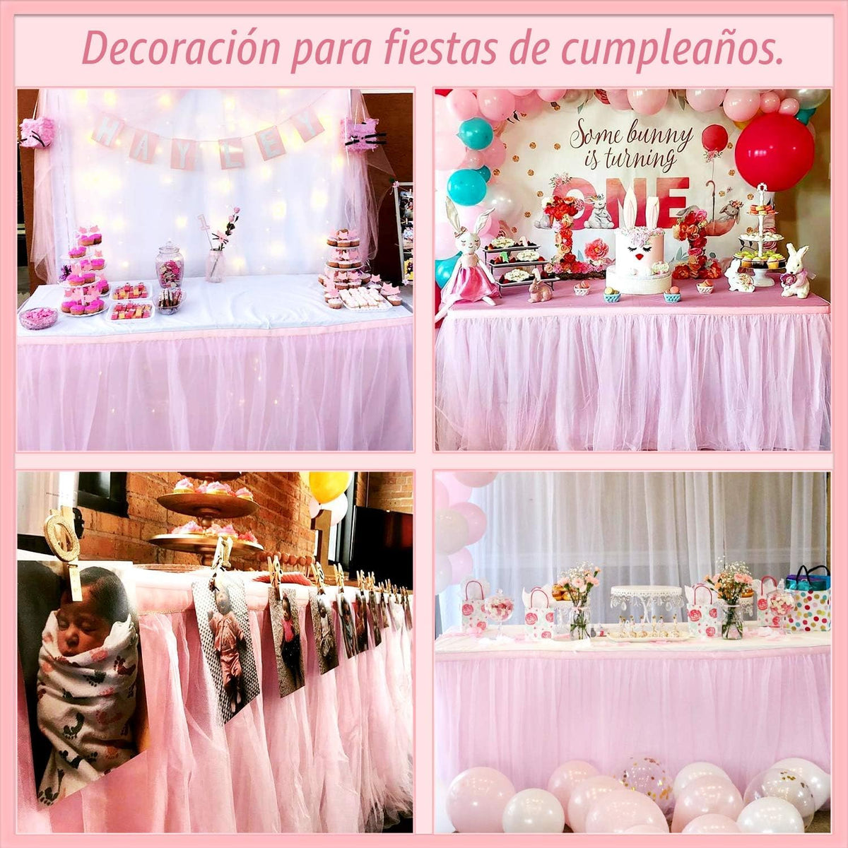 Suppromo Falda de mesa de tul rosa de 6 pies, mantel de baby shower...