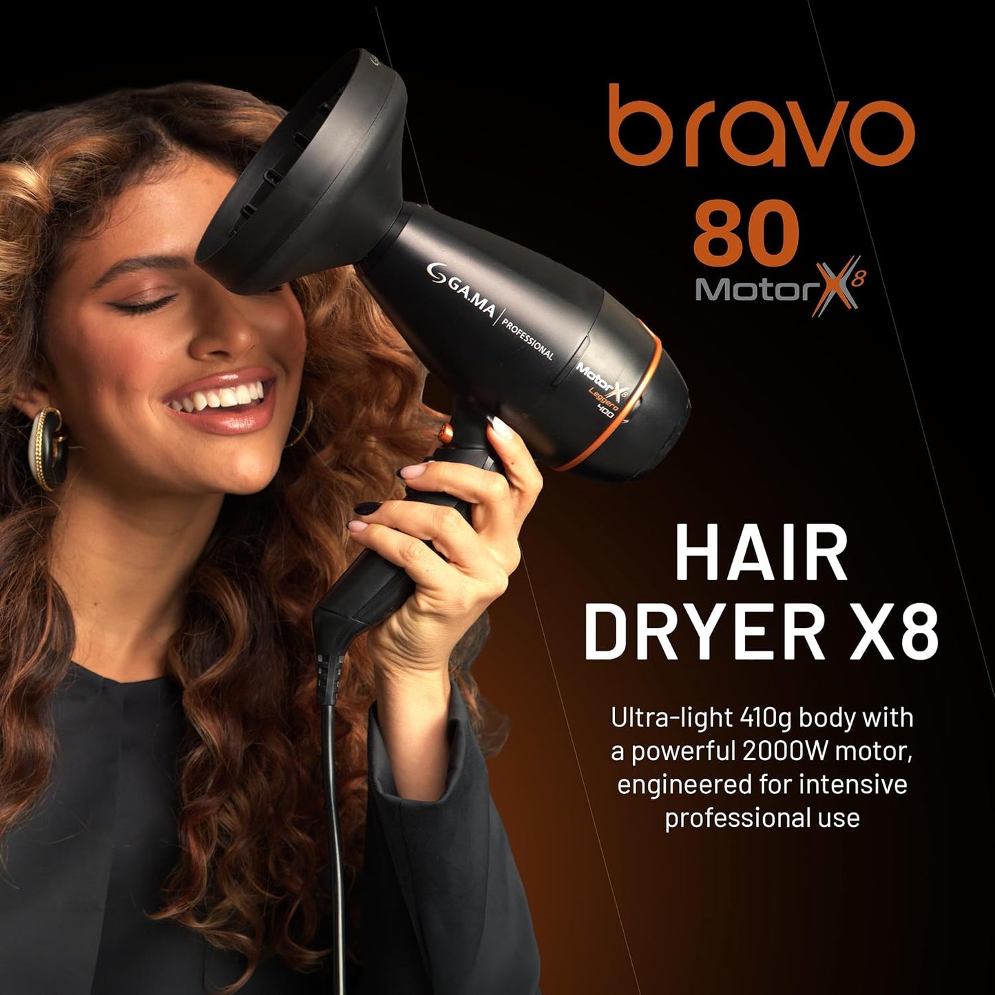 GA.MA Italy Professional Secador de pelo con cable Bravo X8, motor...