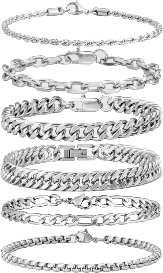 XIANNVXI Juego de 6 pulseras de acero inoxidable para hombre y muje...