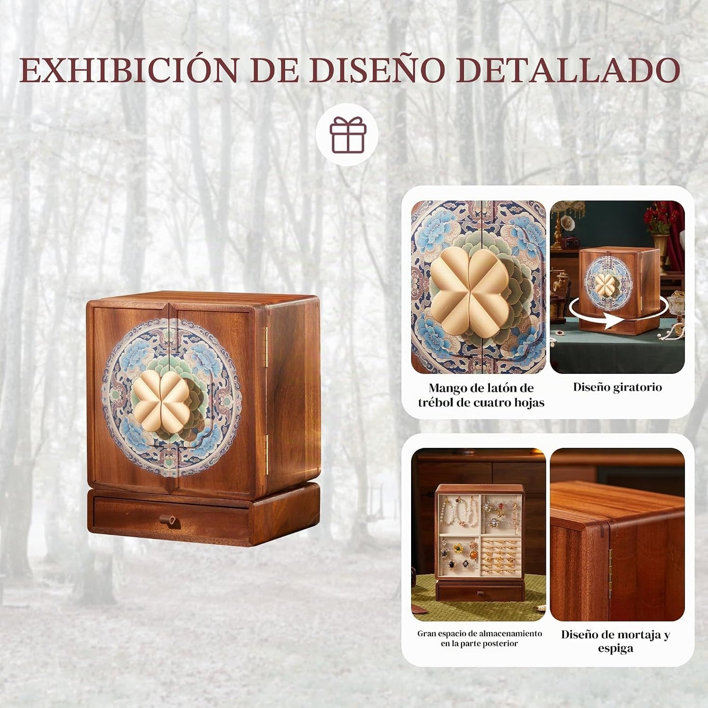 KAOTGOT Joyero de madera para mujeres y niñas, organizador grande d...