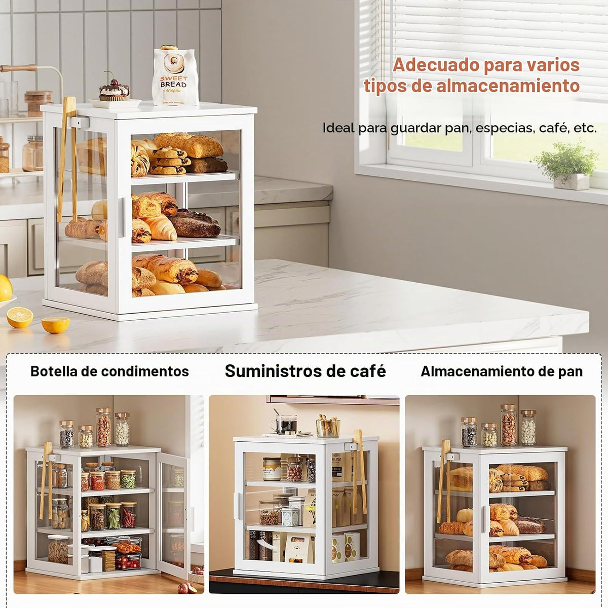 WOWLIVE Panera para encimera de cocina, contenedor grande de almace...