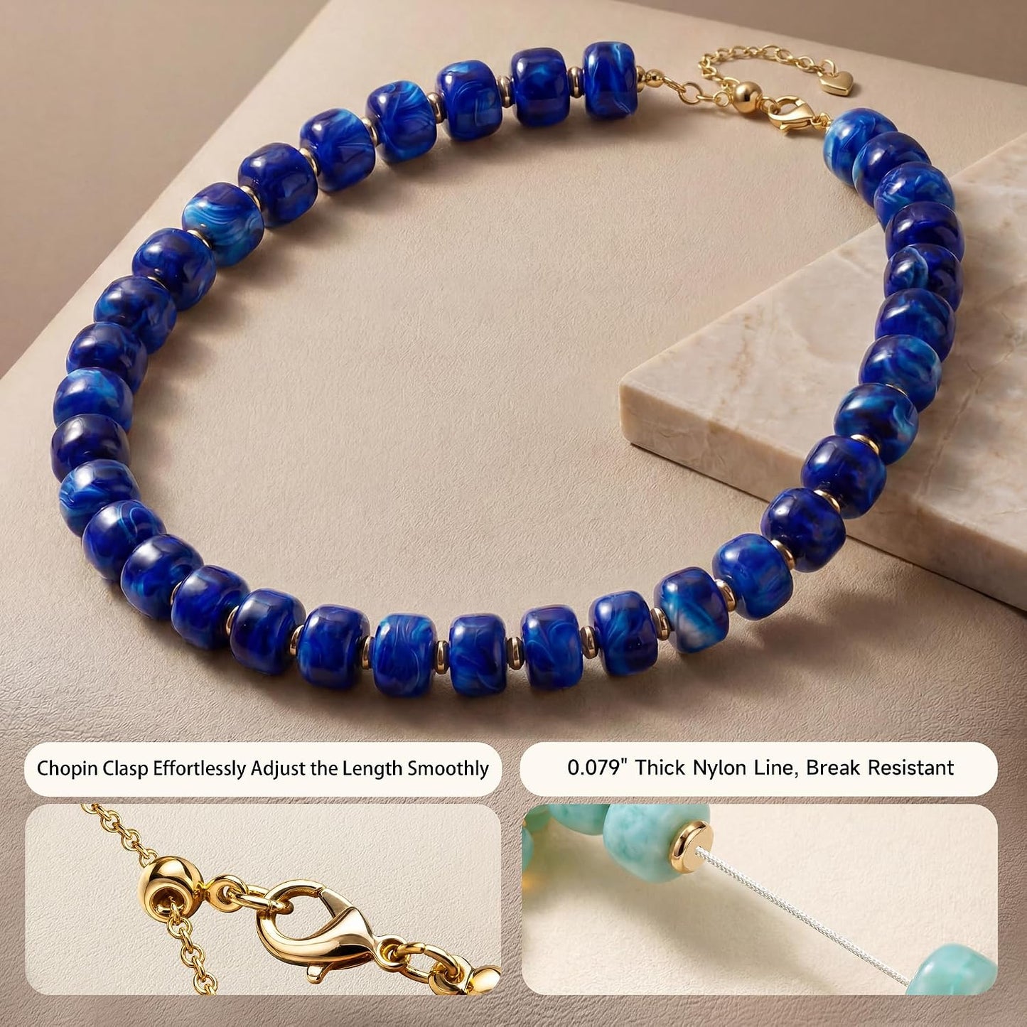 POPLOPP Collares de cuentas gruesas para mujer, gargantilla de cuen...