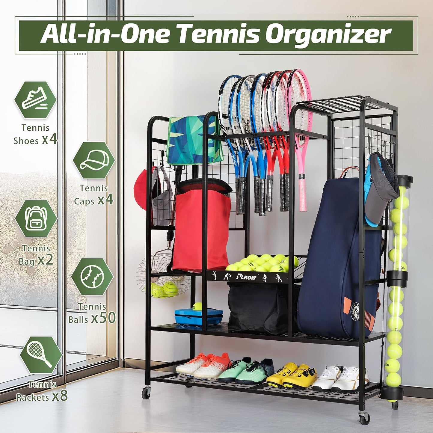 PLKOW Organizador de bolsas de tenis para raquetas de tenis, soport...