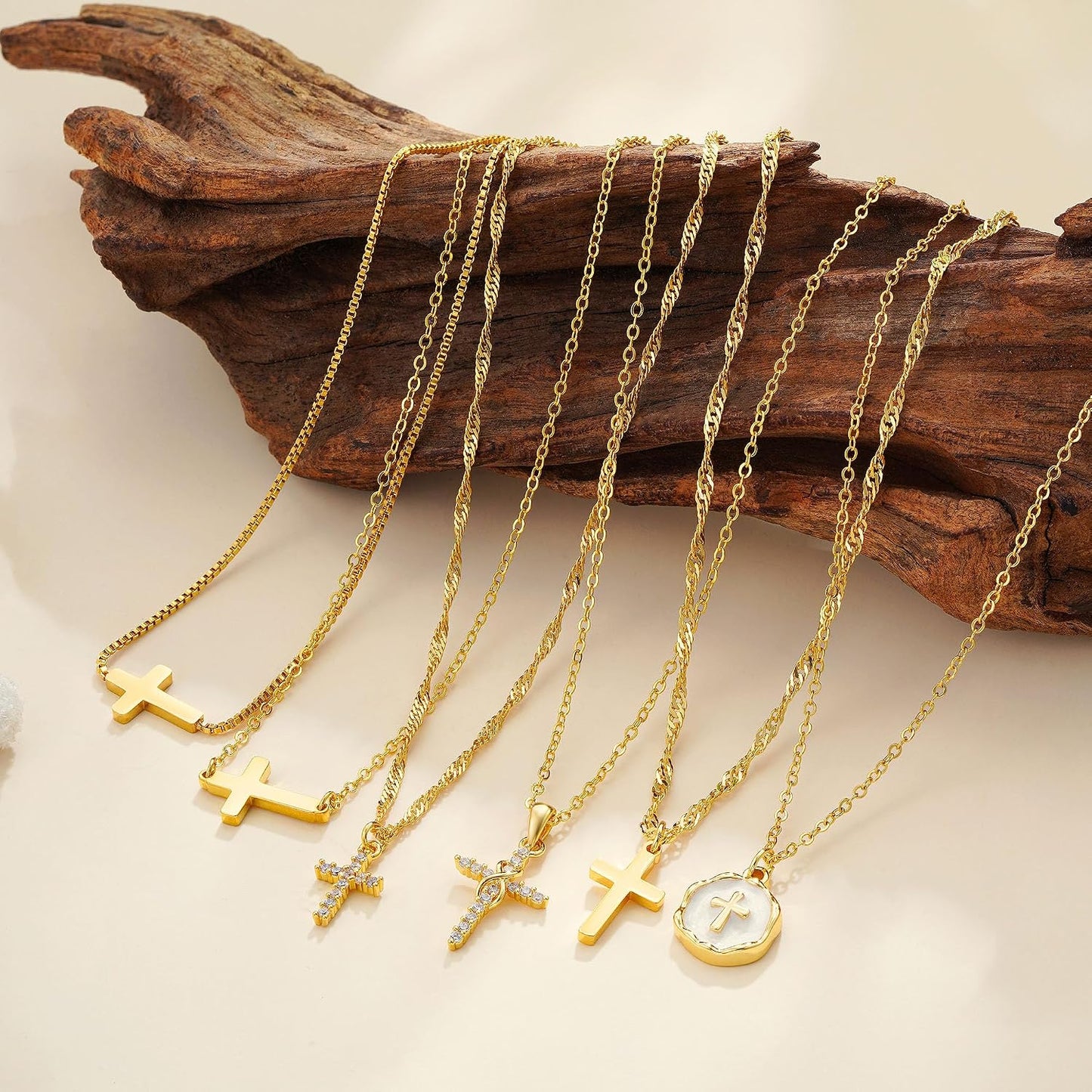 Fezodo - Collar de cruz para mujer, moderno - Delicado 18K chapado...