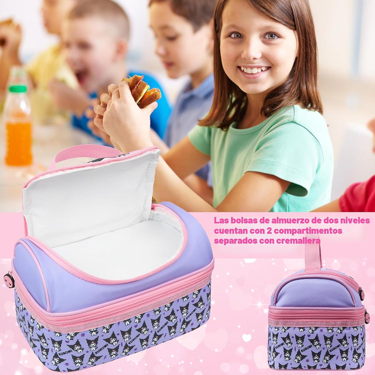 Get Trend Bolsa de almuerzo aislada Hello Kitty Kuromi de dos compa...