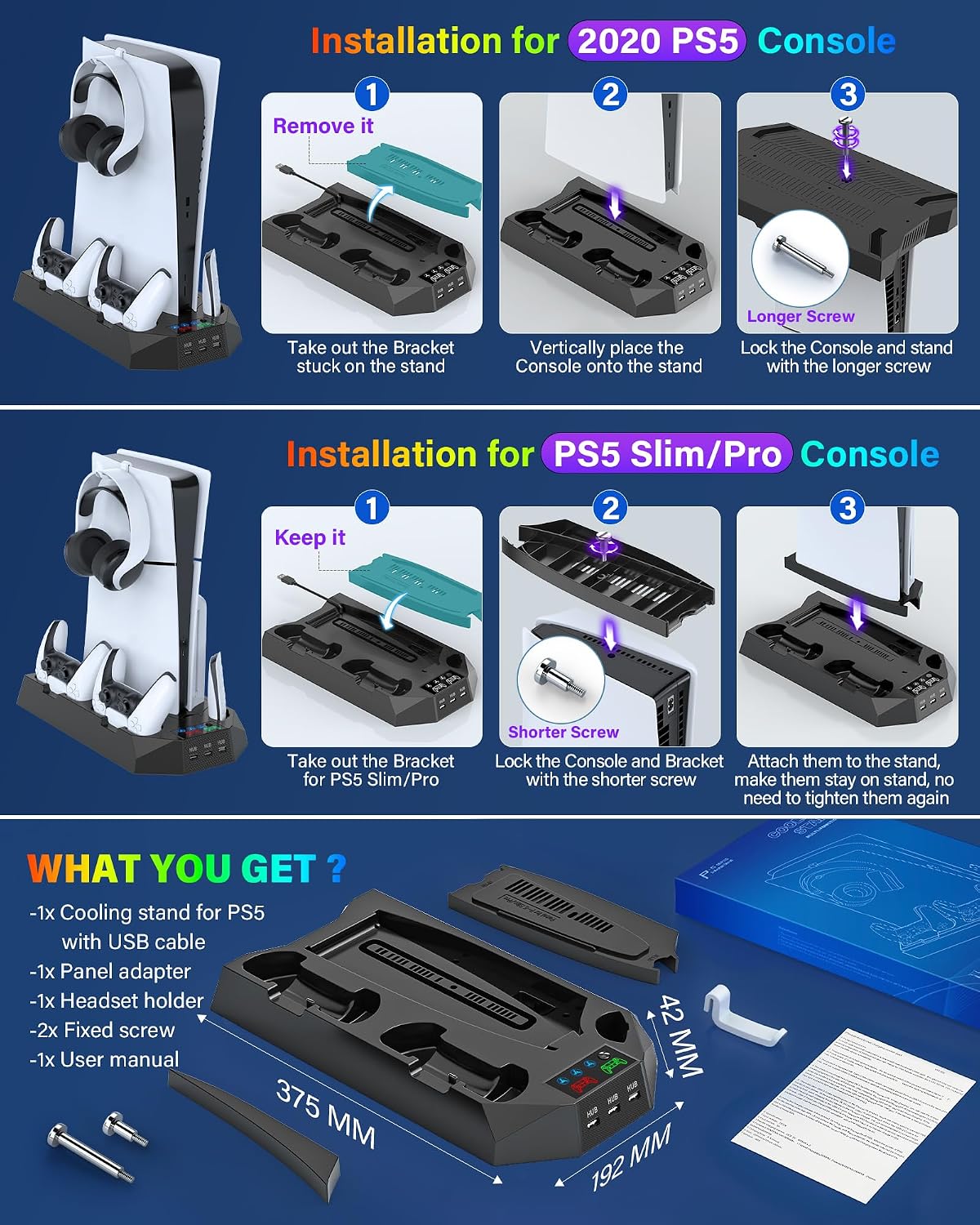Soporte PS5\/PS5 Slim\/PS5 Pro y estación de refrigeración con esta...