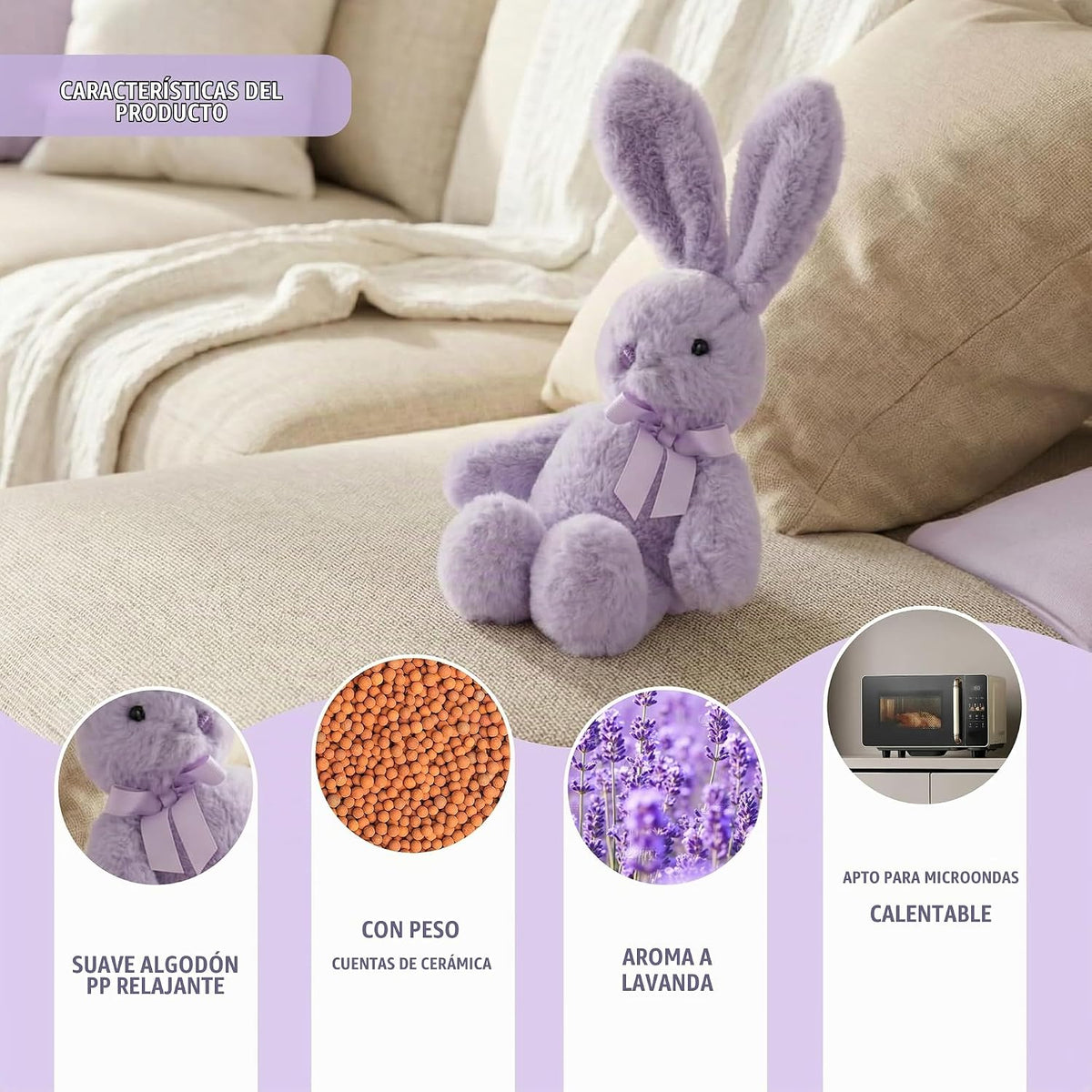 Peluche de conejo de lavanda para microondas, juguete de peluche co...