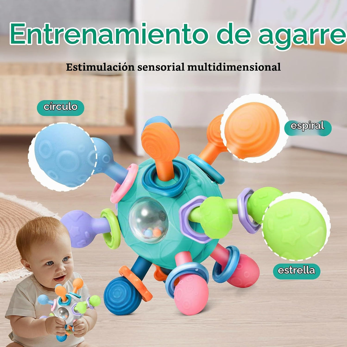 Juguetes de dentición Montessori para bebés de 0-6 y 6-12 meses, ju...