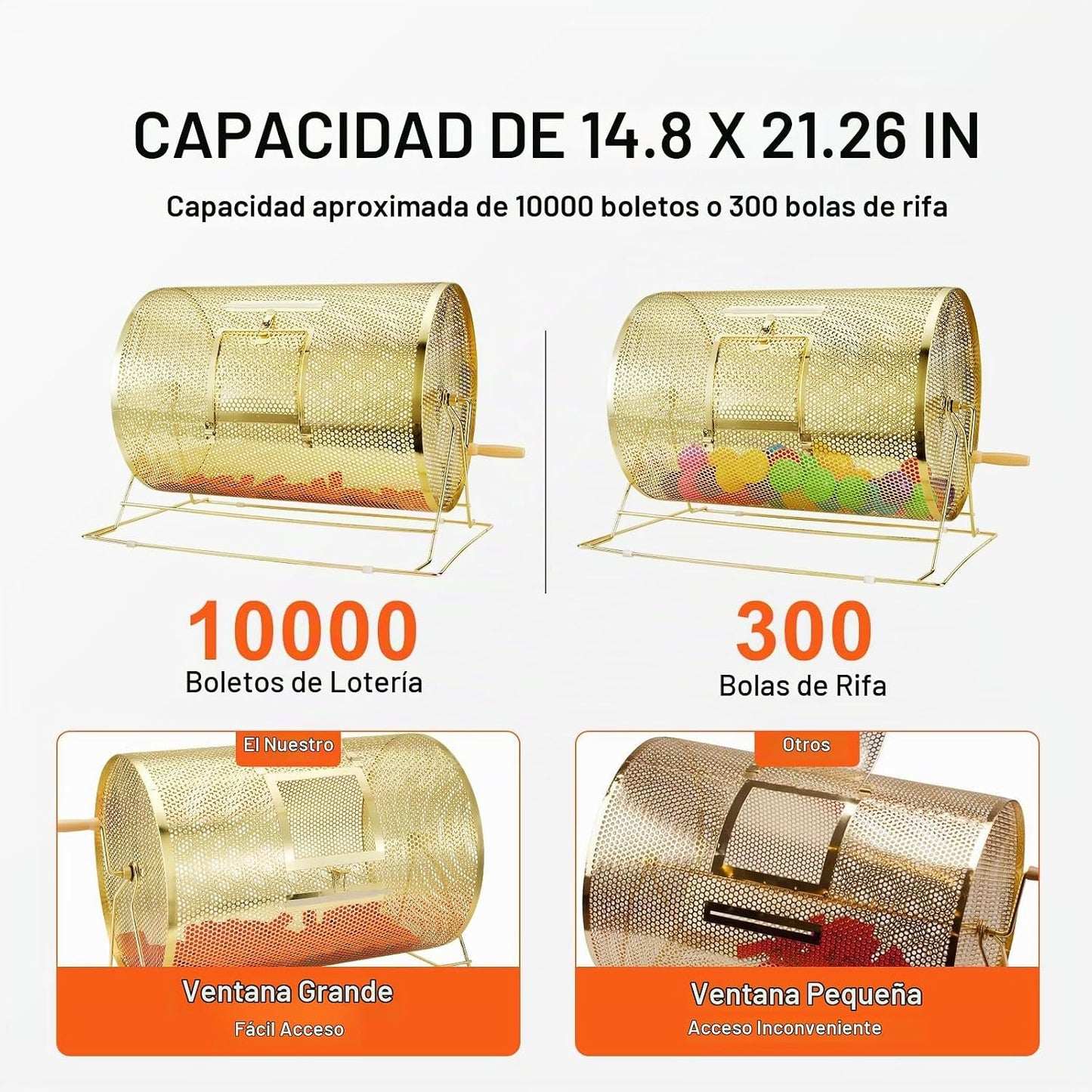 VEVOR Tambor de rifa, capacidad para 10000 boletos o 300 bolas de p...