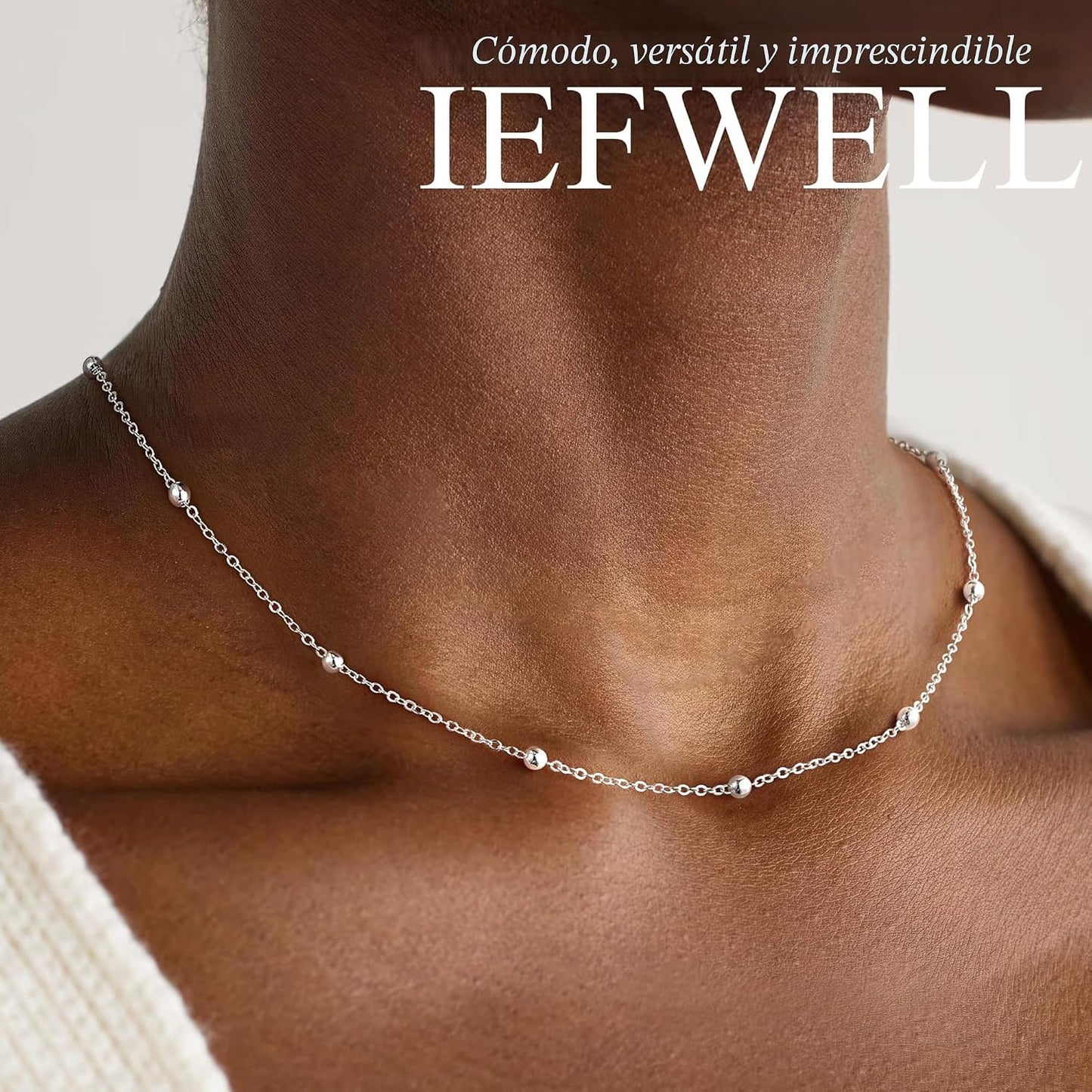 IEFWELL Collar de cadena de plata de ley 925 maciza para mujer, cad...