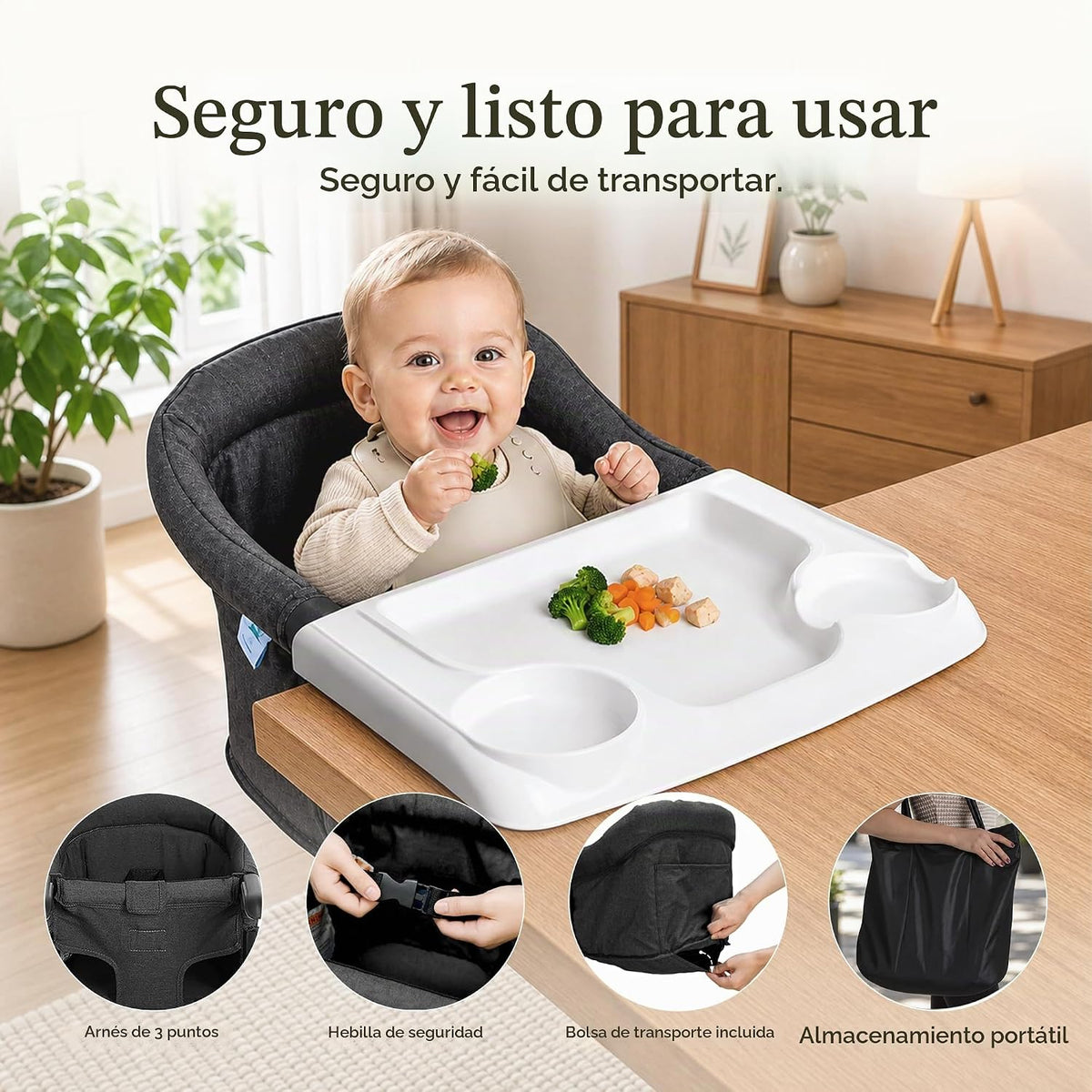 Evolur Silla alta de bebé de gancho, asiento de comedor portátil co...