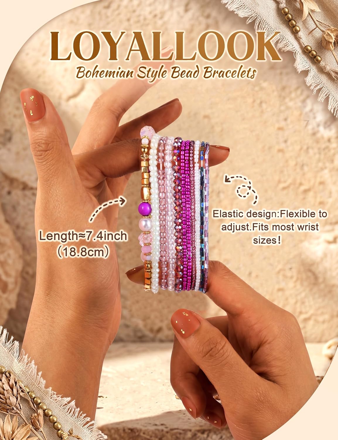 LOYALLOOK Juego de 6 pulseras de cuentas apilables bohemias para mu...