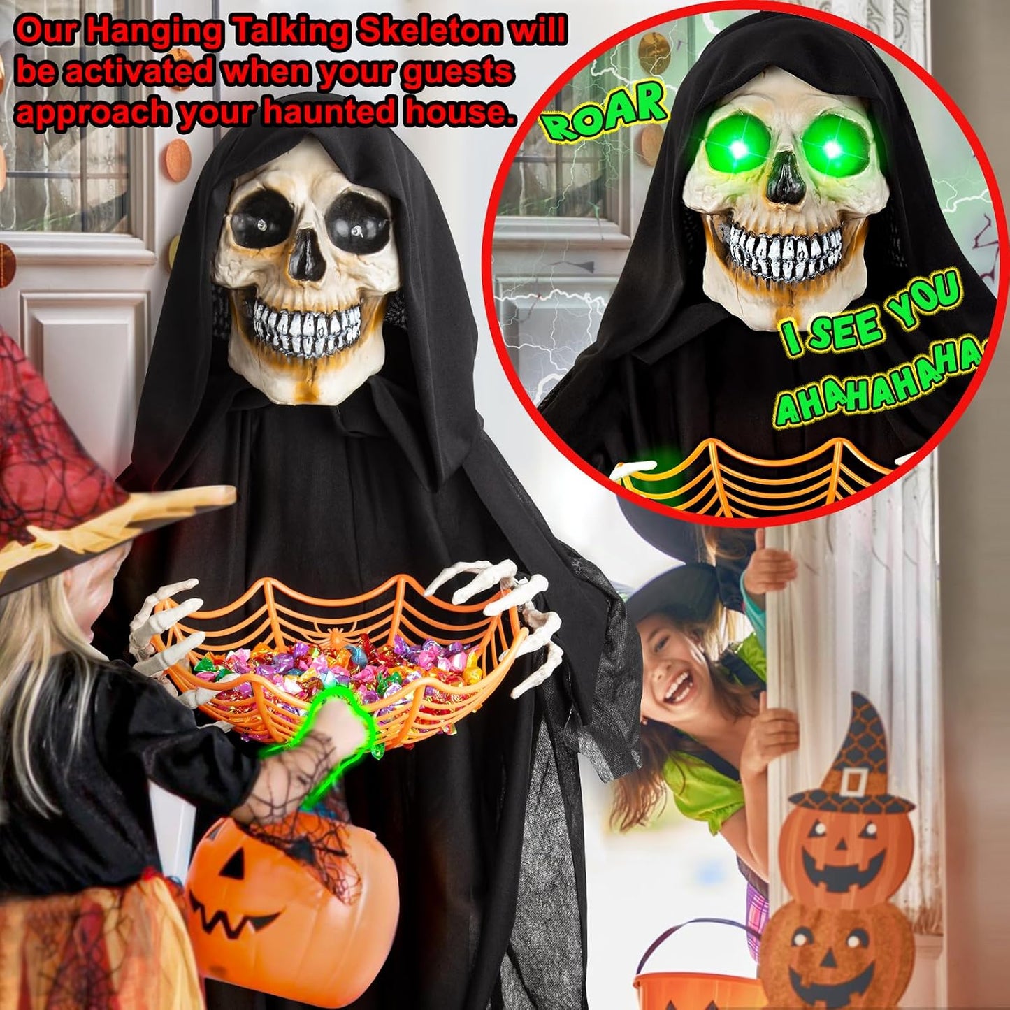 Decoración de fantasma de esqueleto animado colgante de Halloween d...