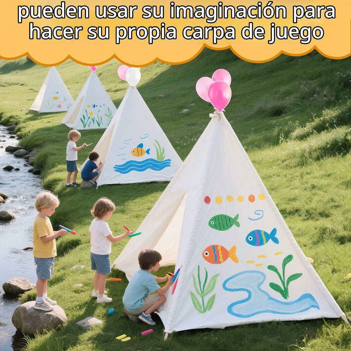 PLULON Paquete de 4 tiendas de campaña tipi para niños y niñas, tie...